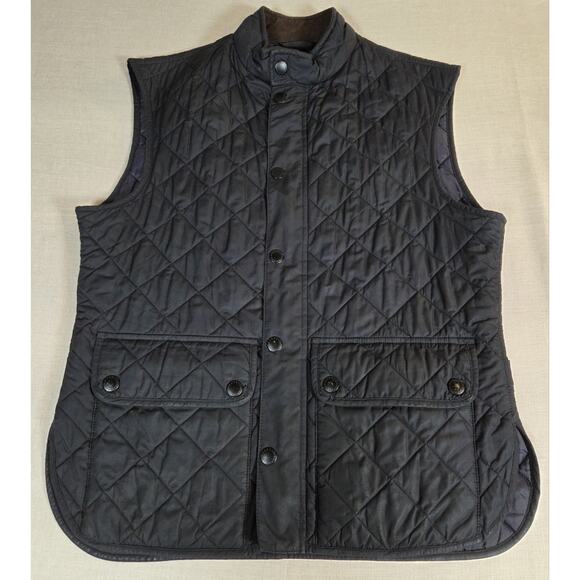 Barbour Vest Men Sz Large Quilted Lowerdale Gilet Full Zip Snap Buttons Black - Picture 1 of 15
